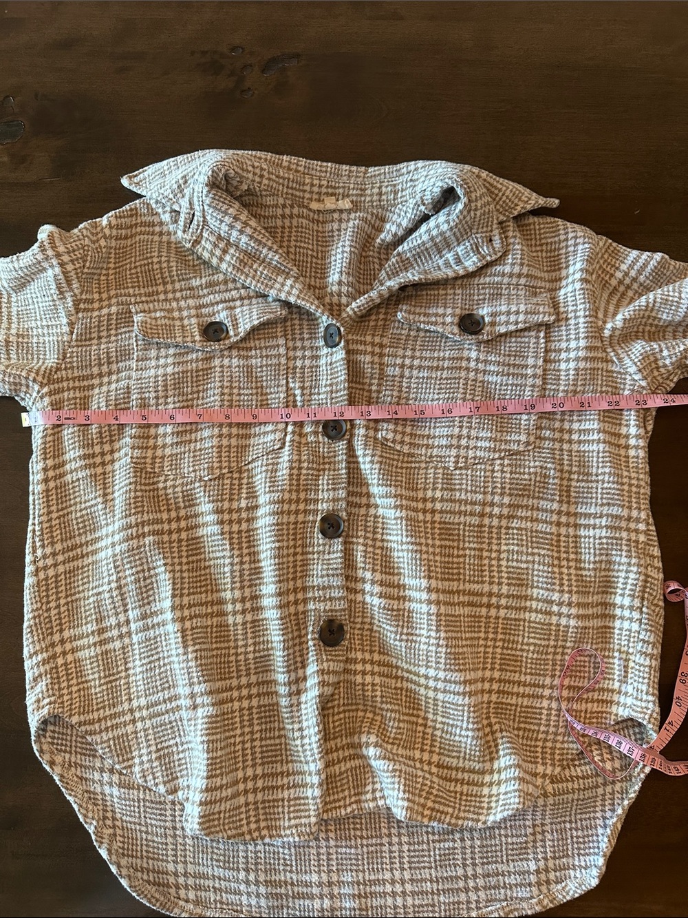 LA MIEL Beige and Cream Plaid Button-Up Jacket/Shacket Size Small - Picture 8 of 9